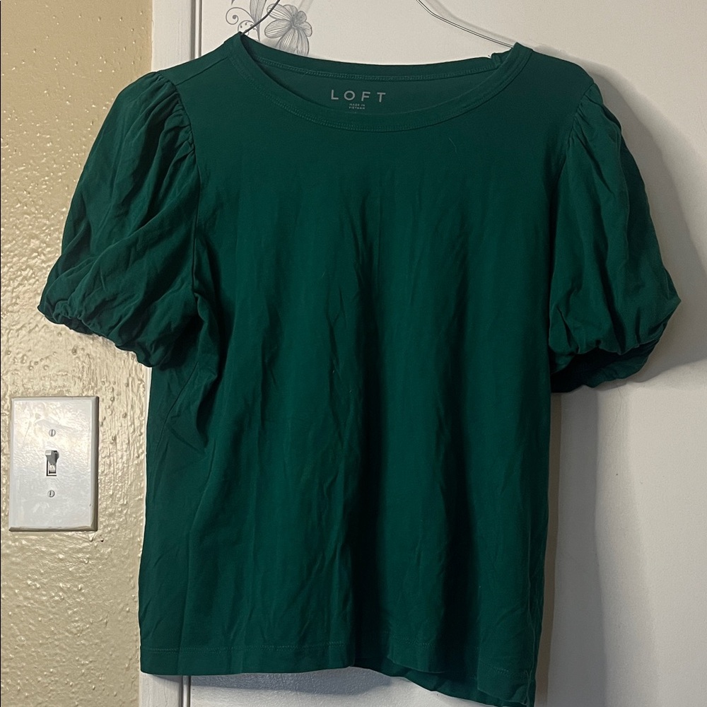 LOFT Emerald Puff Sleeve Blouse